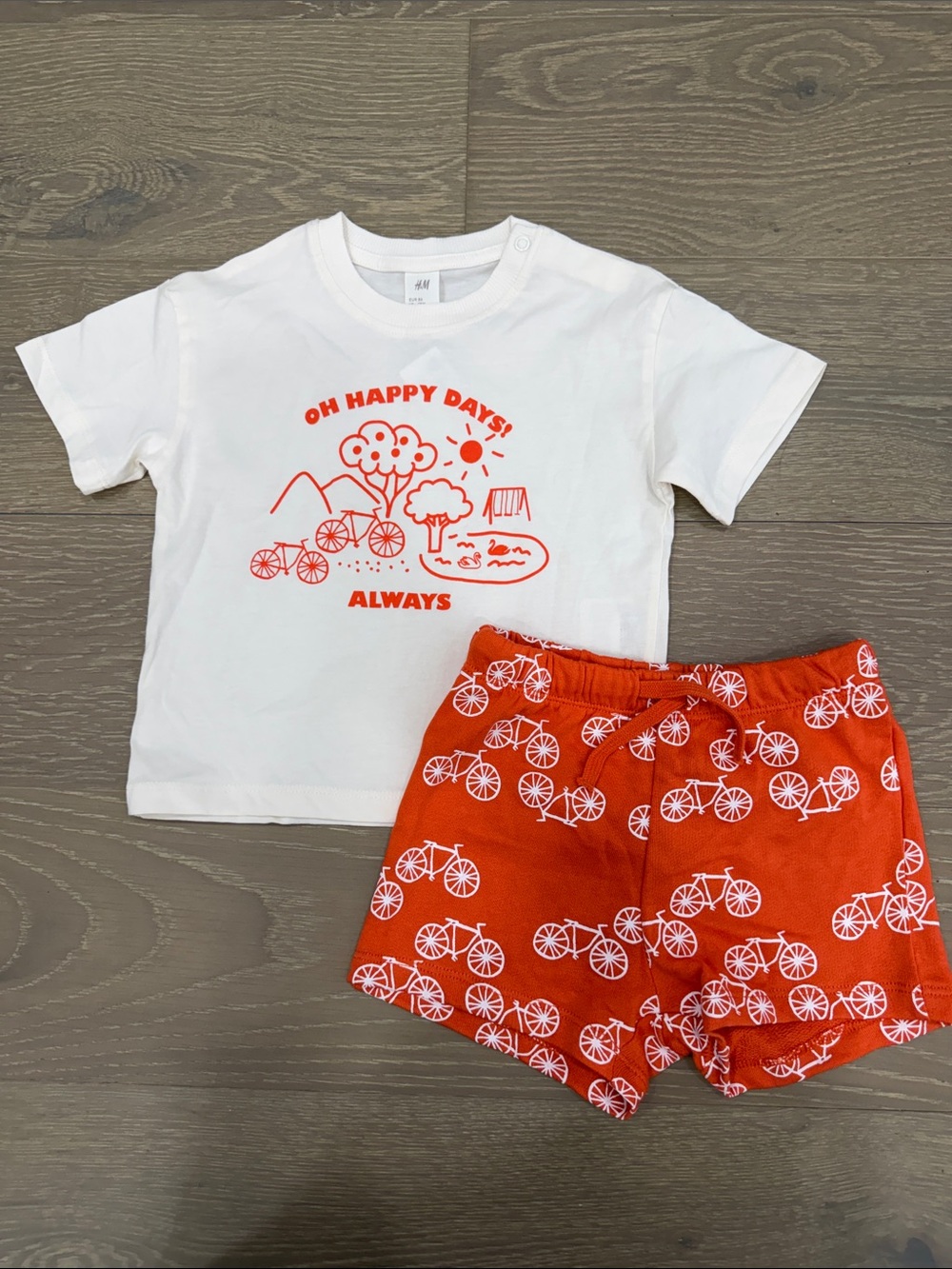 H&M White & Red Kids Two-Piece Set with Bicycle Print